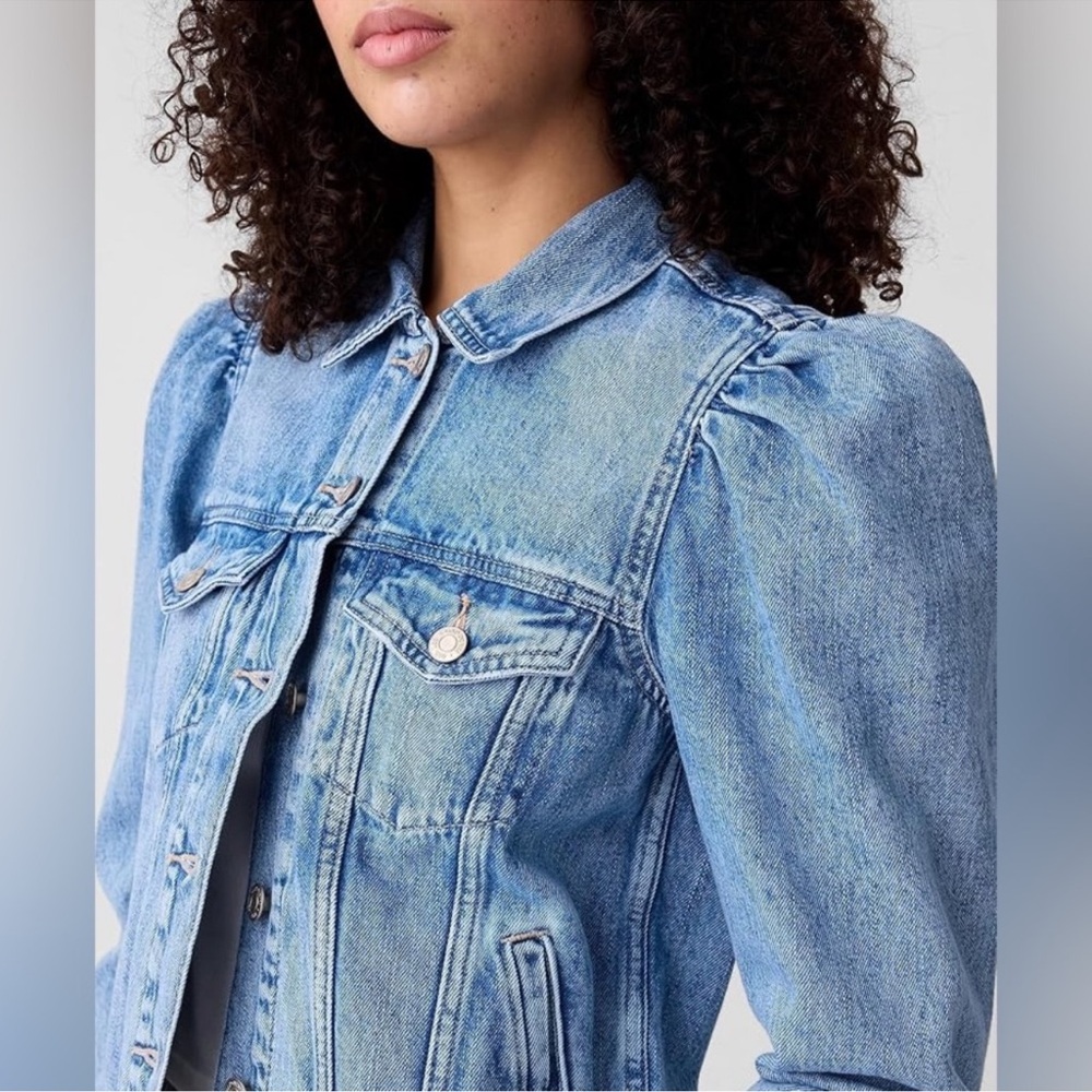 GAP Puff Sleeve Icon Denim Jean Jacket Indigo Blue - Picture 4 of 15